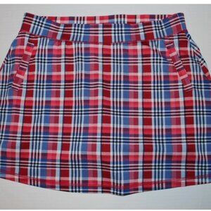 T by Talbots Plaid Skort Shorts Lined Golf Skirt L Petite Red Blue Black Flared